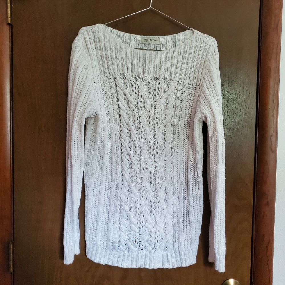 Jones New York Cable Knit Detail Cream White Sweater